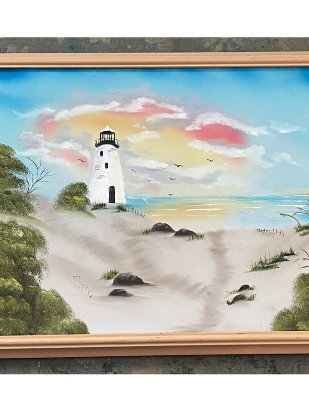 original Art signed lighthouse landscape